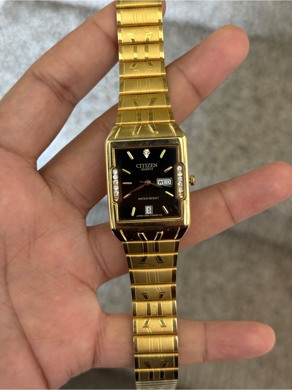 Citizen Gold-Tone Bracelet Watch with Black Dial and Crystal Accents Mens Watch